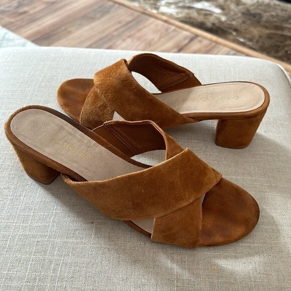 Catherine Malandrino Roxie Suede crisscross Block-Heel Mule Sandals Size 9 - Picture 2 of 9